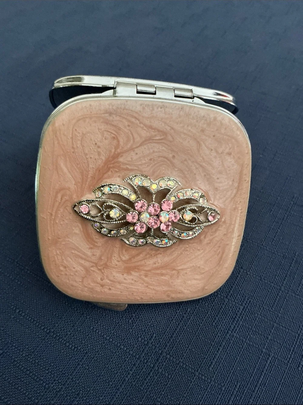 Vintage-Style Faux Jeweled Compact Mirror Case.
